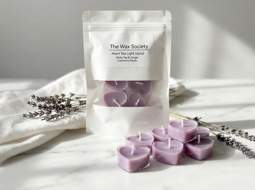 Heart Tea Lights – Cashmere Petals / White Tea & Ginger