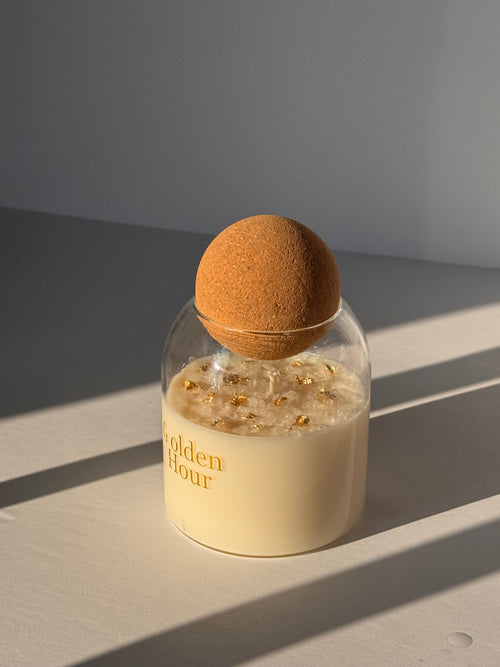 Luxury candle by The Wax Society in a cork lid glass jar